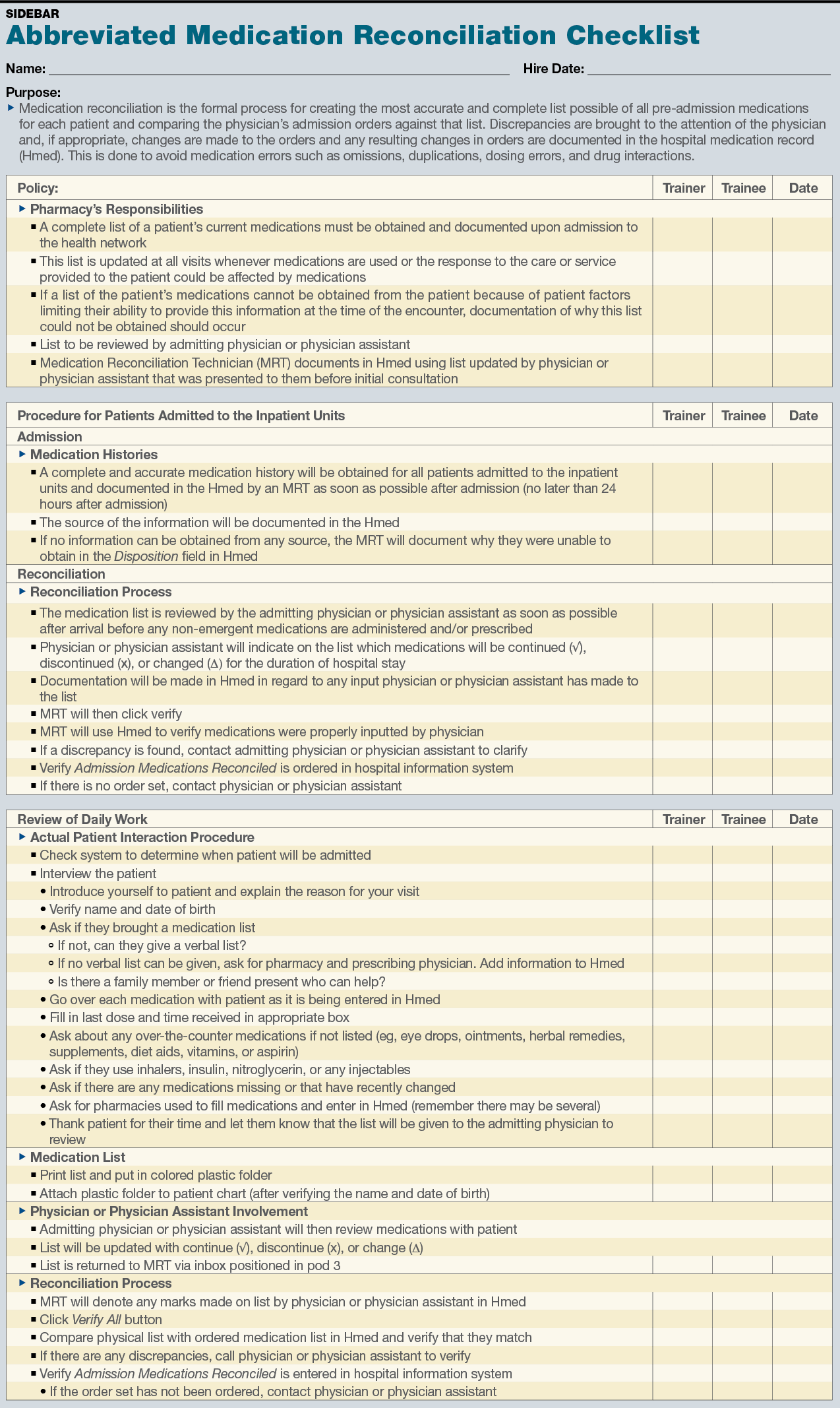 Implement TechnicianDriven Medication Reconciliation April 2014